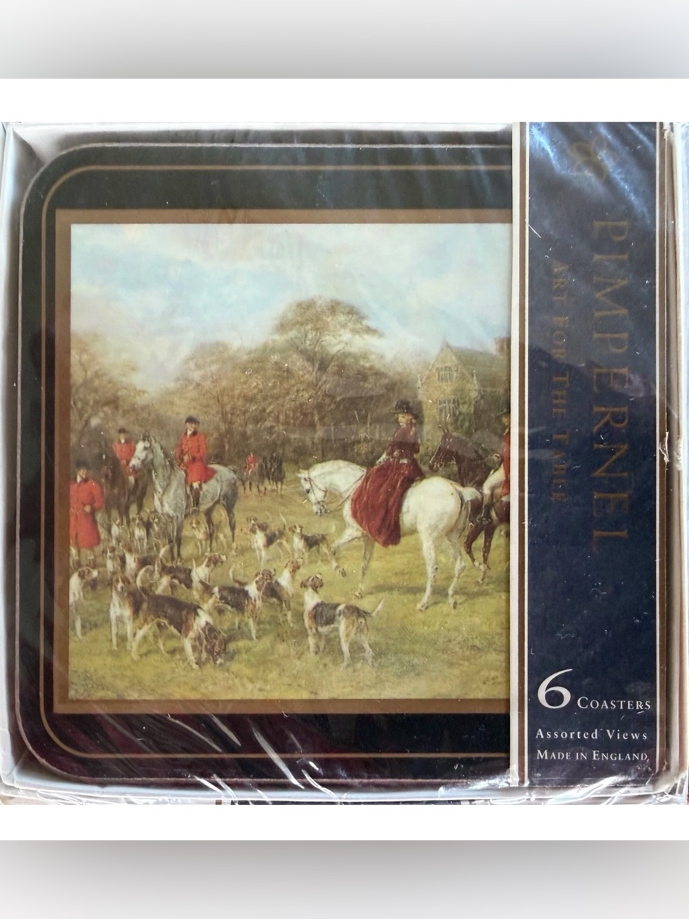 Pimpernel Tally Ho Coaster Set of 6- 1997 Sealed Hunt Scene England Vintage
